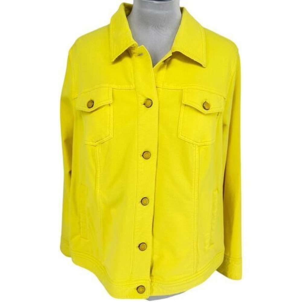 Isaac Mizrahi Live! Jacket‎ Women 2X Yellow Excellent Eyelet Trim Cotton Blend